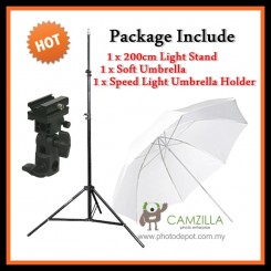 Camzilla Soft Umbrella Speed Lite Flash Mount Studio Light with Stand - Package B